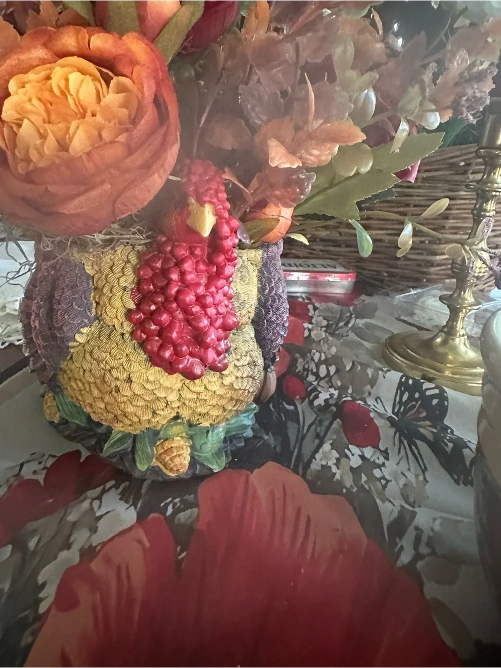 Colorful Decorative turkey Figurine Vase - Yellow, Red, Purple